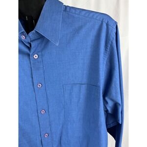 Harve Benard Mens Dress Shirt 16 1/2 Blue Long Sleeve Career Button Down‎